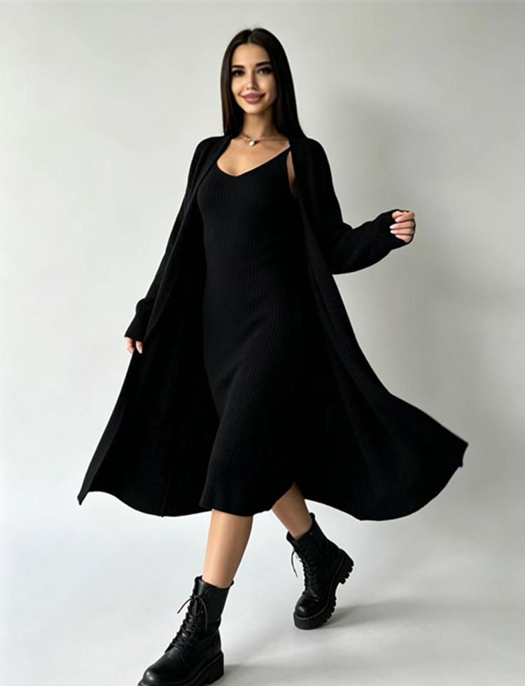 Knitted Suspender Dress European and American New Fashion Casual Cardigan Jacket Long Two-piece Hip Skirt Women