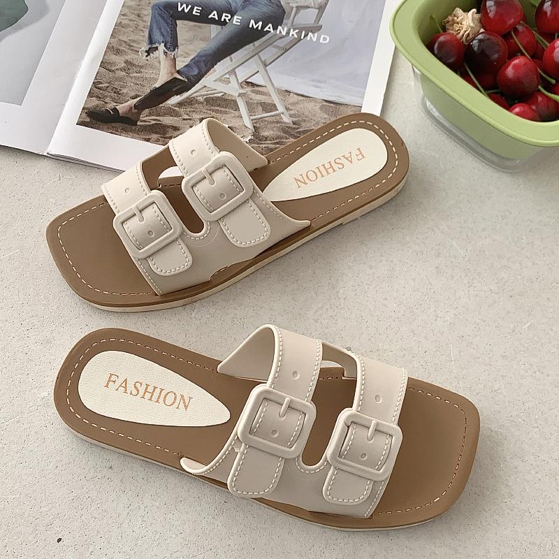 

Fashion Retro Anti Slip Women Shoes Summer New Square Toe Flat Shoe Fashion Soft Sole Casual Sandals Lightweight Simple Women s Slippers 36-37