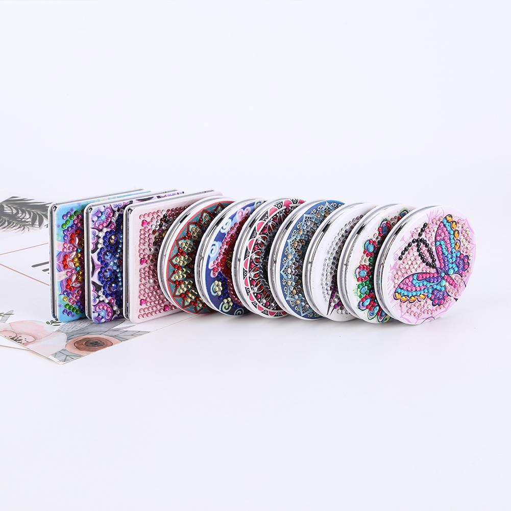 DIY Rhinestone Embroidery Mosaic Makeup Mirror Art Craft Set Double Side Crystal Diamond Mirror Pocket Mirror for Adult and