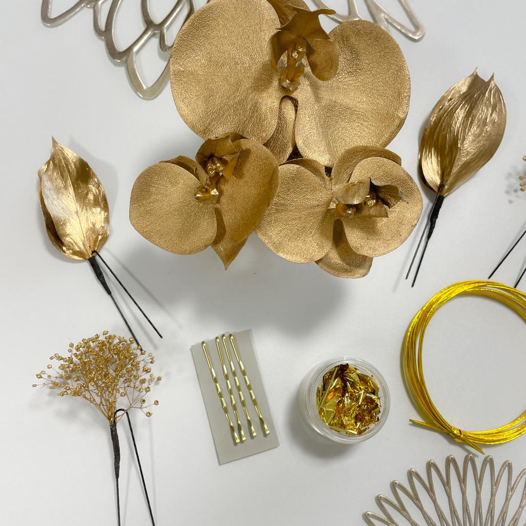 Gold Phalaenopsis orchid hair dried breath gold Mizuhiki gold perfect for and ornament, baby's flowers, pin, leaf, coming-of-age ceremonies,