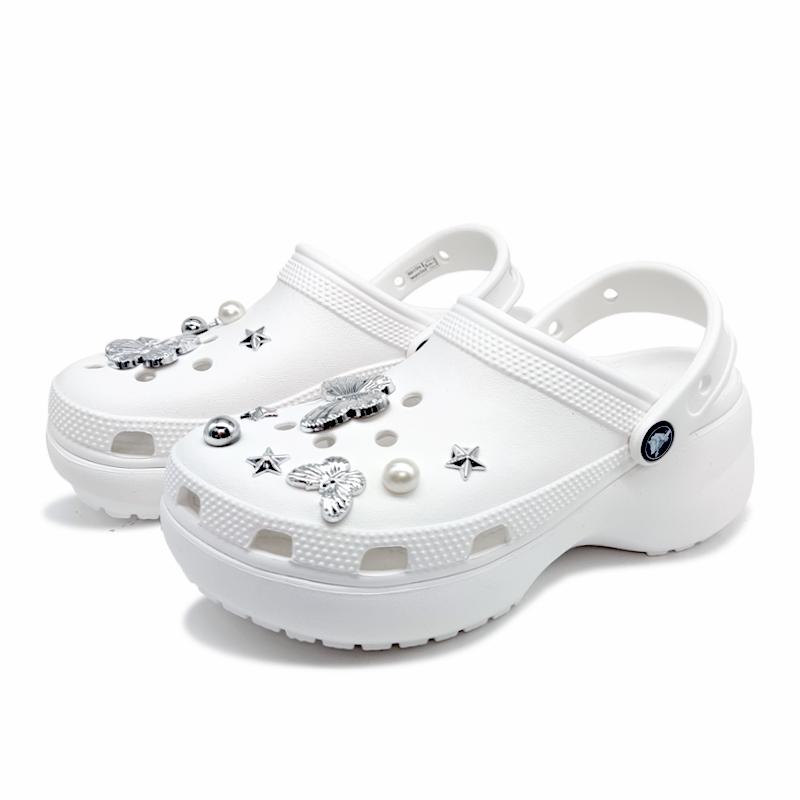 Crocs Classic Platform Clog EVA Aoyama Electroplating Butterfly Simple and Versatile Cloud Fashion Trend Hole Shoes Women White