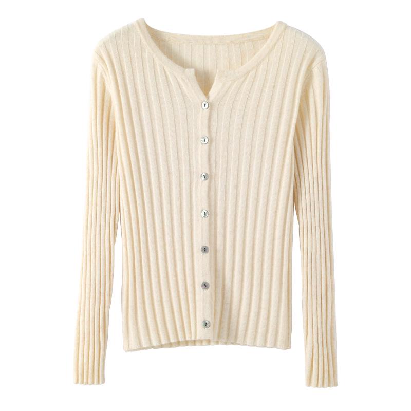 Women's Ribbed V-Neck Knitted Cardigan - Loose Thin Plus Size Sweater Coat
