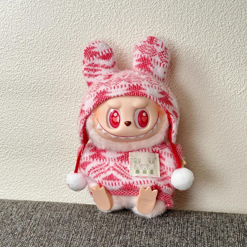 17CM Labubu Doll Coat Rabbit Hat Knitted Sweater Set Labubu Clothes