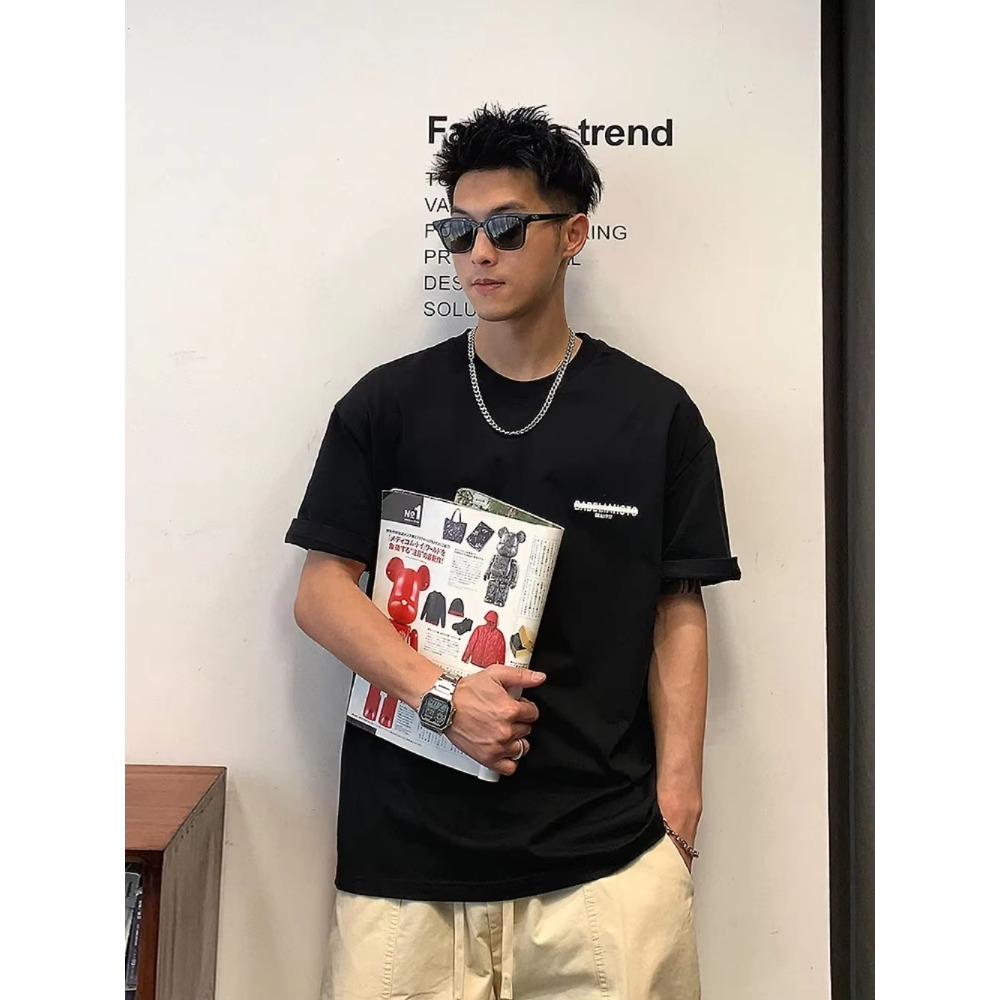 New Front and Back Letter Printed Short Sleeved Men's Summer Trend 100% Pure Cotton High-quality Round Neck Fitness T-shirt