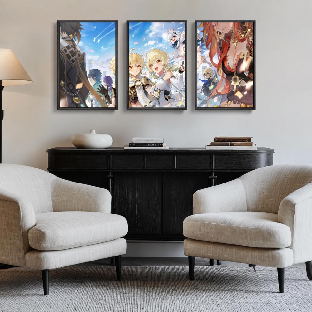 Lumine Genshin Impact Painting Calligraphy 3 PCS Canvas Wall Art for Living Room Bedroom Prints Decor Modern Wall Decals