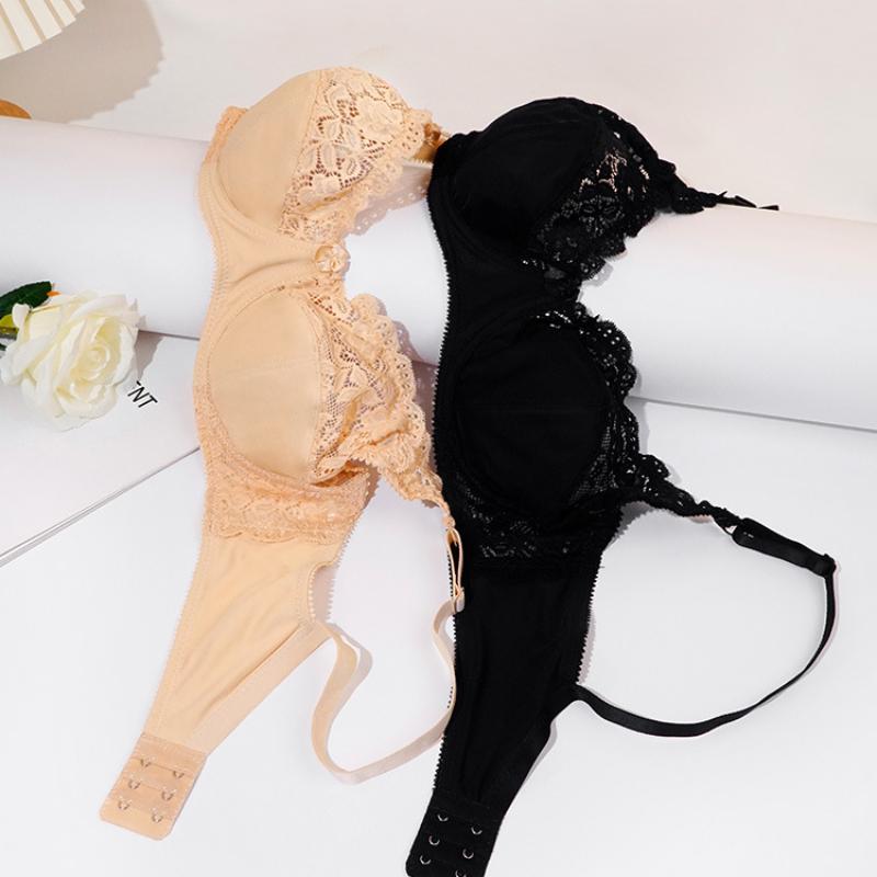Ultra Thin Push-Up Bra for Women 36-46 Plus Size Underwire Lace Bralette Big Cup Solid Color