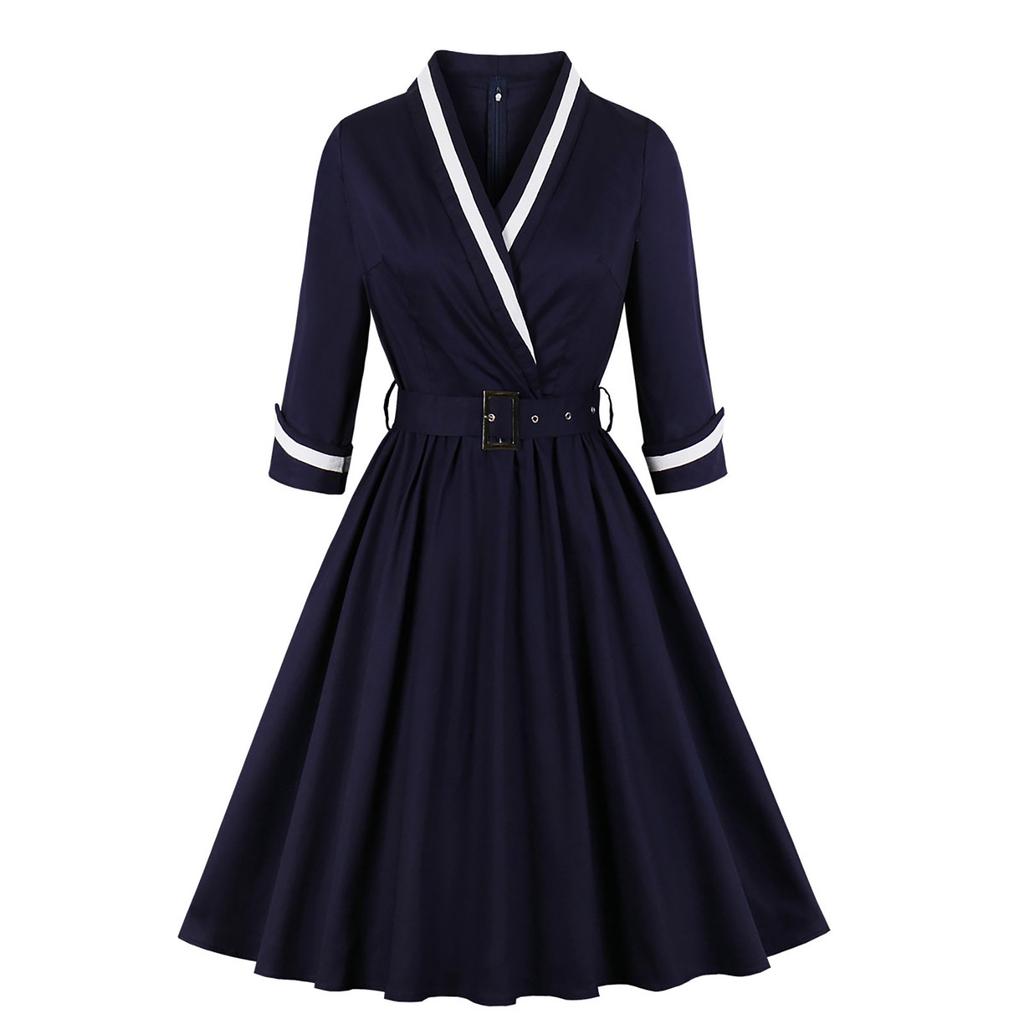 Fashion Women's Temperament Long Sleeve Waist Slim Fit Swing Dress Small Dress