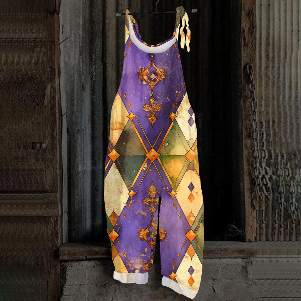 Damski Kombinezon Casual Bez Rękawów z Nadrukiem Maski Karnawałowej Luźny Retro Kombinezon