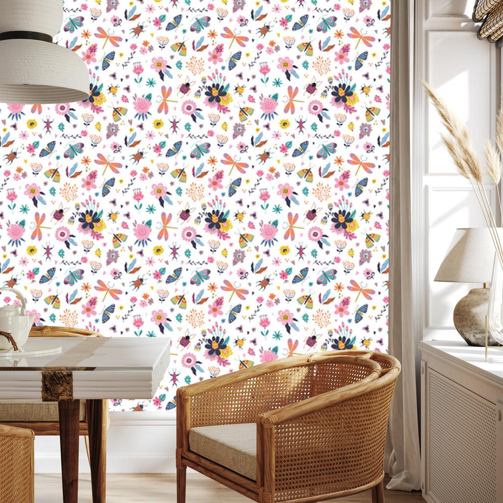 Wallpaper Flowers, Plants and Butterflies for Living Room and Bedroom 50x1000