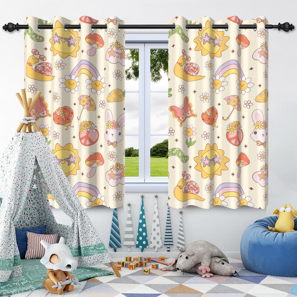 2Pcs Cute Rabbit Window Curtains Bedroom Living Room Thermal Insulation Blackout Drapes Home Decor Washable Polyester Material