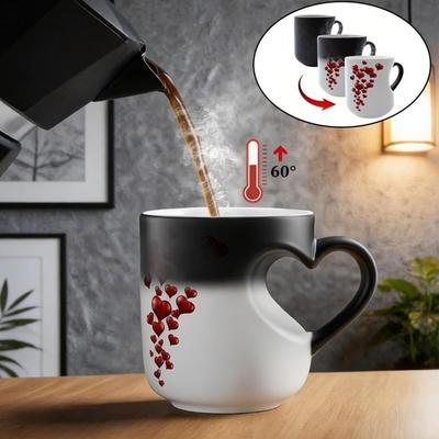 Värmefärgande Mugg 325ml Hjärtformad Vattenkopp Keramisk Nyhet Kaffemuggar Med Handtag, Kreativa Romantiska Gåvor För Par