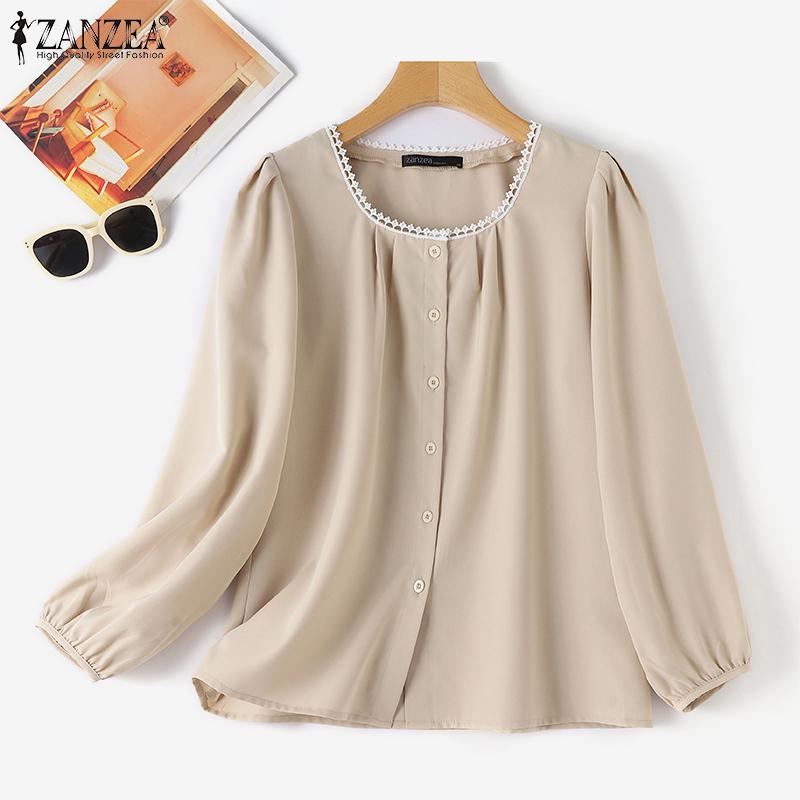 

ZANZEA Женская повседневная блузка с квадратным воротником и длинными рукавами, топы