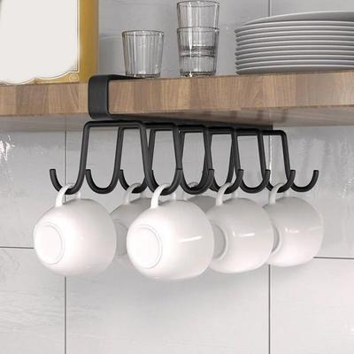 Iron 12 Hooks Cup Holder Black/White Punch-free Double-row Storage Hook Space Saving Traceless Coffee Cup Mug Holder for Home