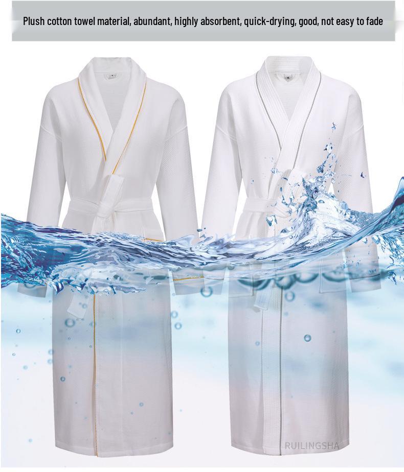 Luxury 5-Star Pure Cotton Bathrobe: Absorbent, Quick-Dry, Long Style for Men, Women, Couples, Suitable for All Seasons.