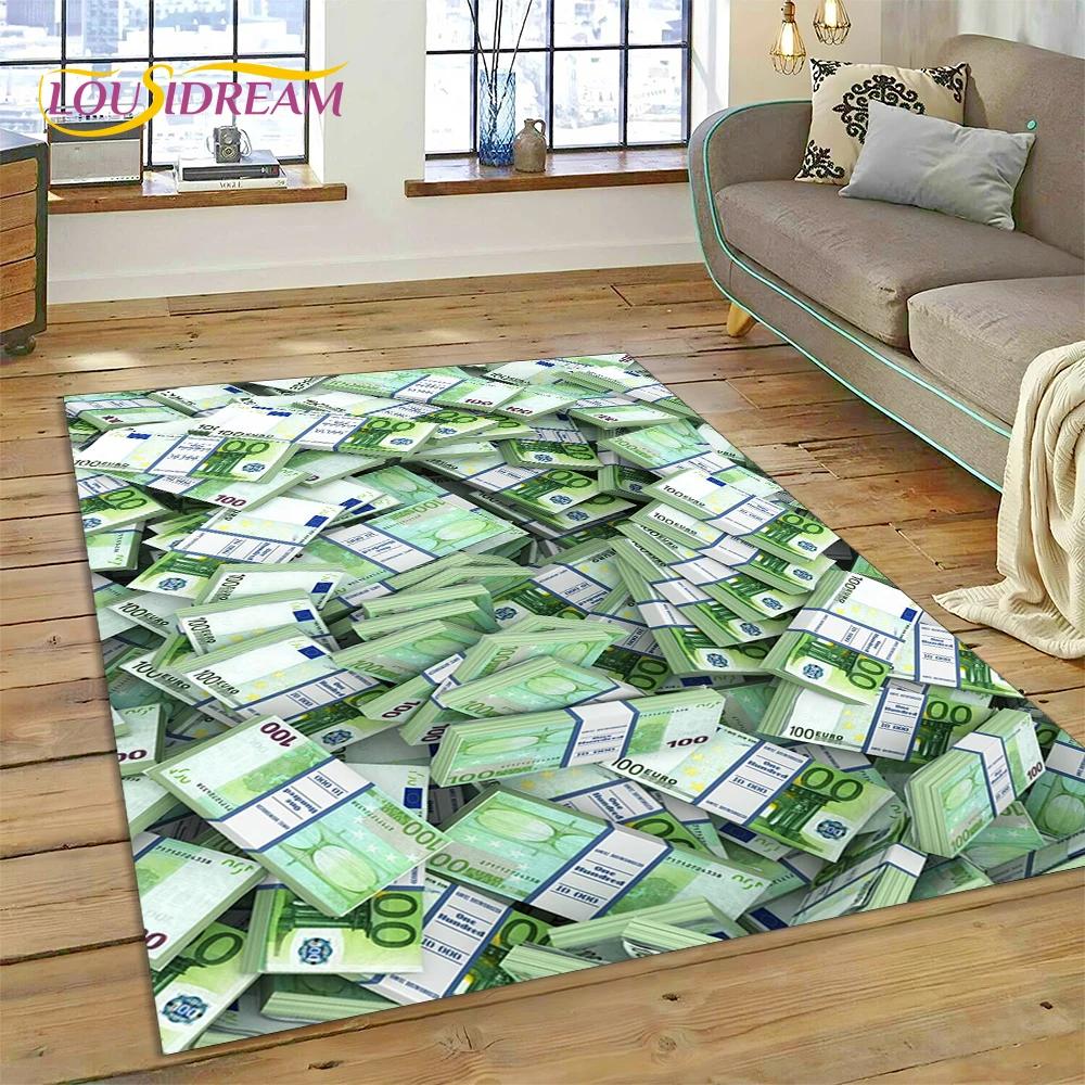 Rich Dollar Euro Pound Money 3D Cartoon Carpet Rug for Home Living Room Bedroom Sofa Doormat Decor,kids Play Non-slip Floor Mat