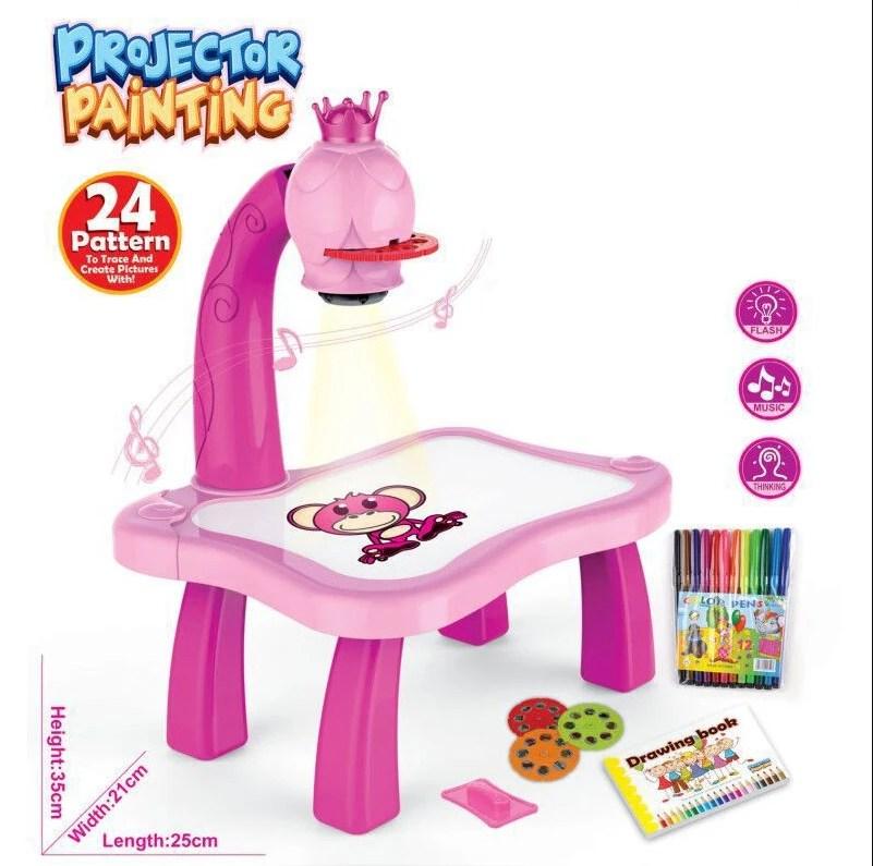 Children Led Projector Art Drawing Table Toy Kids Painting Board Desk Arts Crafts Educational Learning Paint Tools Toy for Girl