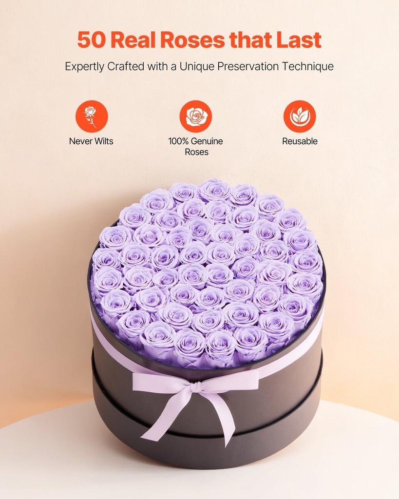 Forever Flowers, 50 Preserved Roses In a Box, Eternal Flowers Immortal Bouquet Birthday Present for Women Her Wife Mothers, Anniversary, Valentine's