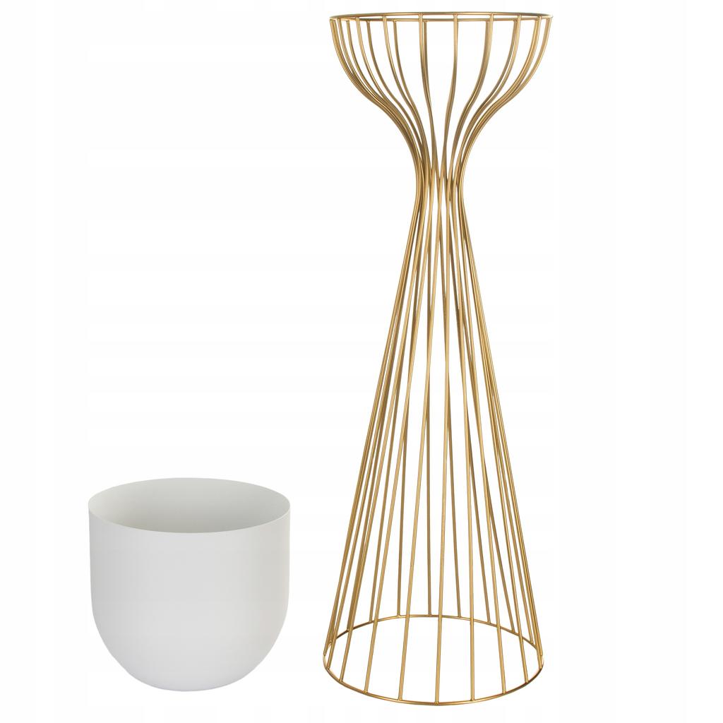 Kwietnik Stojący Metal Biało Złoty Stojak Loft Druciany 68Cm