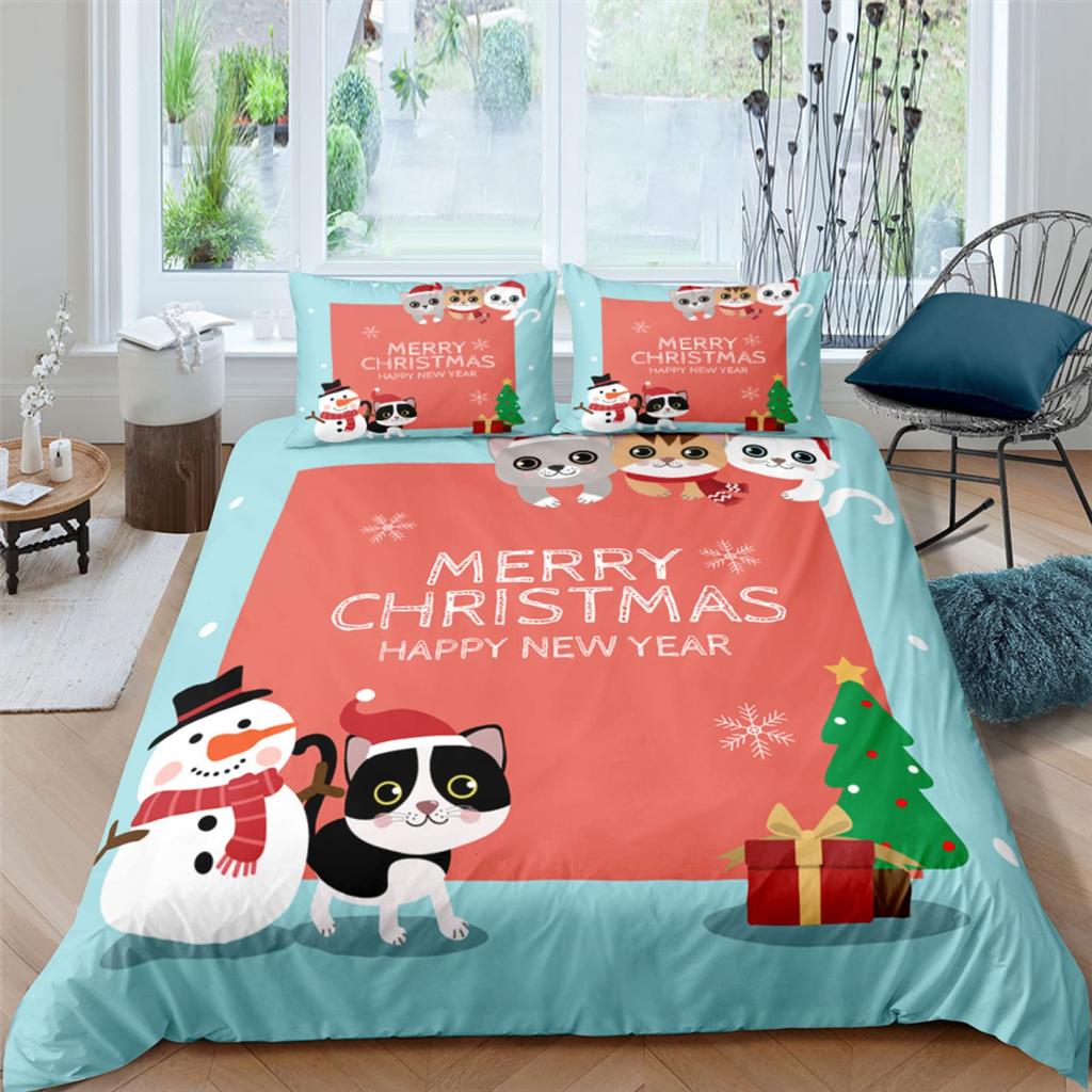 Kids Cartoon Snowman King Queen Duvet Cover Winter Quilt Cover White Snowflake Christmas Bedding Set Polyester Comforter Cover
