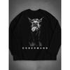 Black "Dobermann" Long Sleeve Shirt, Trendy Animal Graphic Top