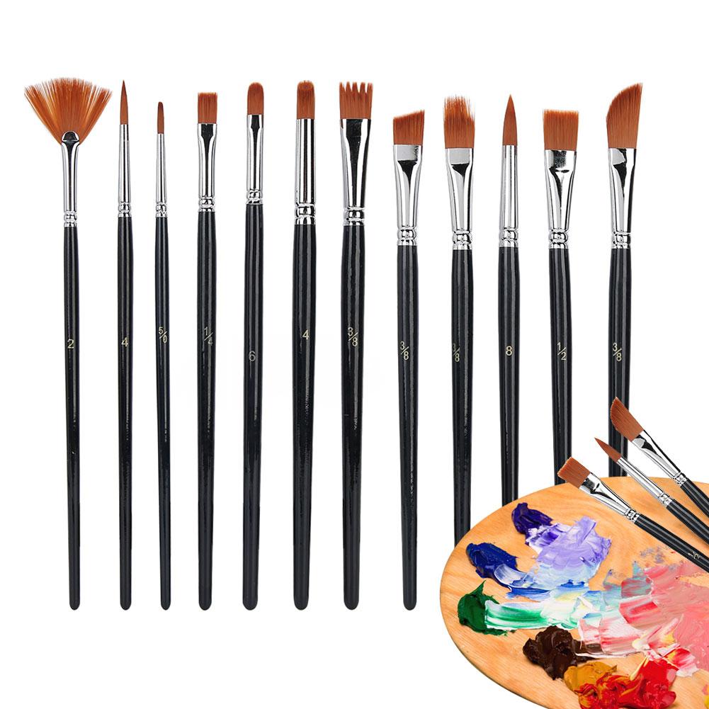 12pcs Nylon Hair Drawing Brush Various Specification Short Rod Drawing Pens for Gouache Oil Painting