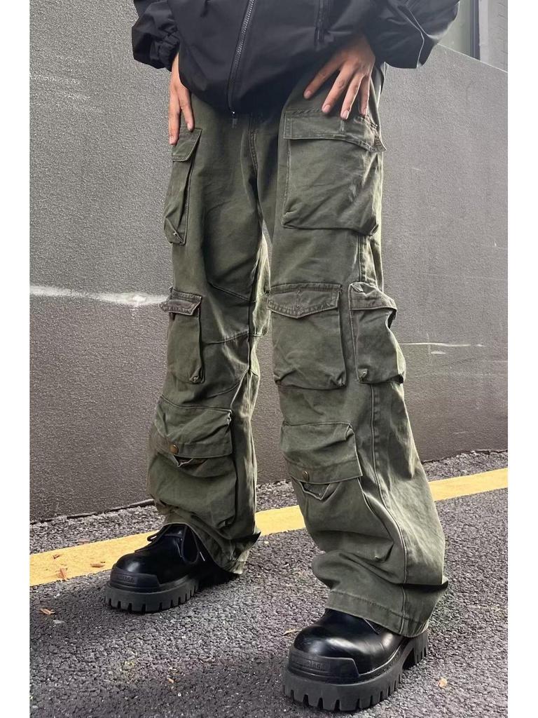 Men's Trendy American Retro Multi-Pocket Loose Straight Overalls