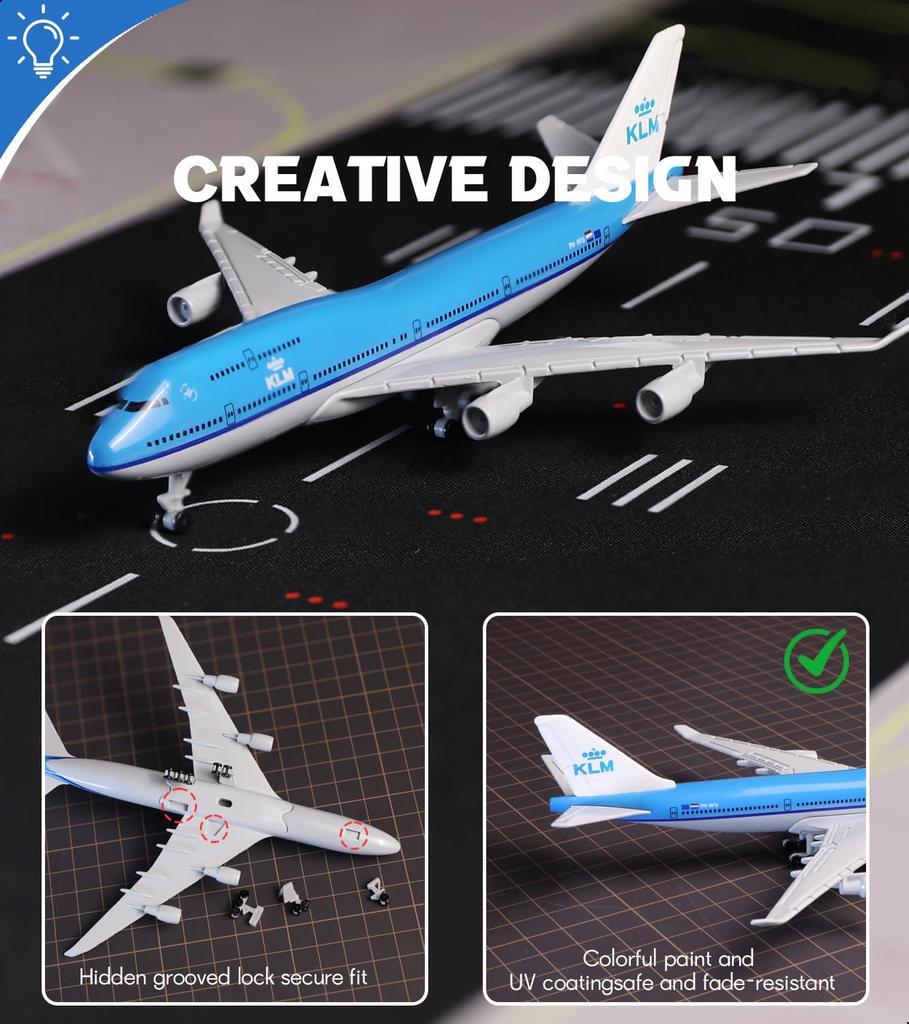 QIYUMOKE KLM 747 Flugzeugmodellbausatz Zusammengebautes Flugzeug mit Fahrwerk und Displayständer Größe für Erwachsene 1/400 (6 Zoll L) - -
