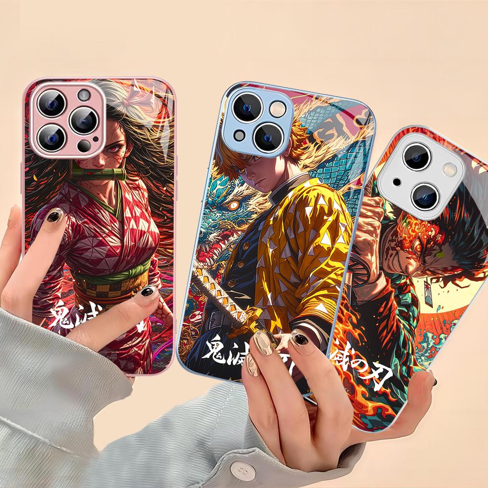Demon Slayer Phone Case Tempered Glass For Iphone 14 13 12 11 Pro Mini XS MAX 14Plus X XS XR Fundas