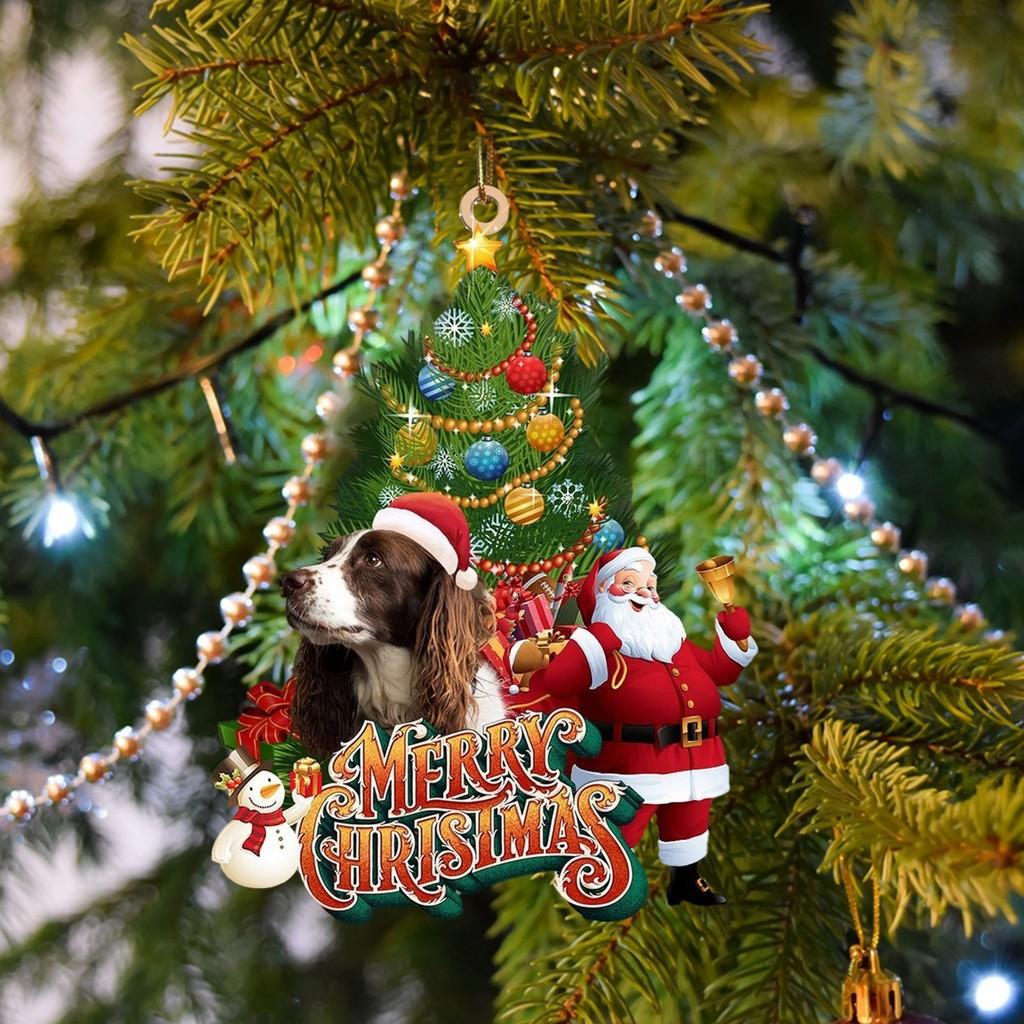 Adorable Christmas Dog Ornament For Festive Home Decor Charming Acrylic Santa Design