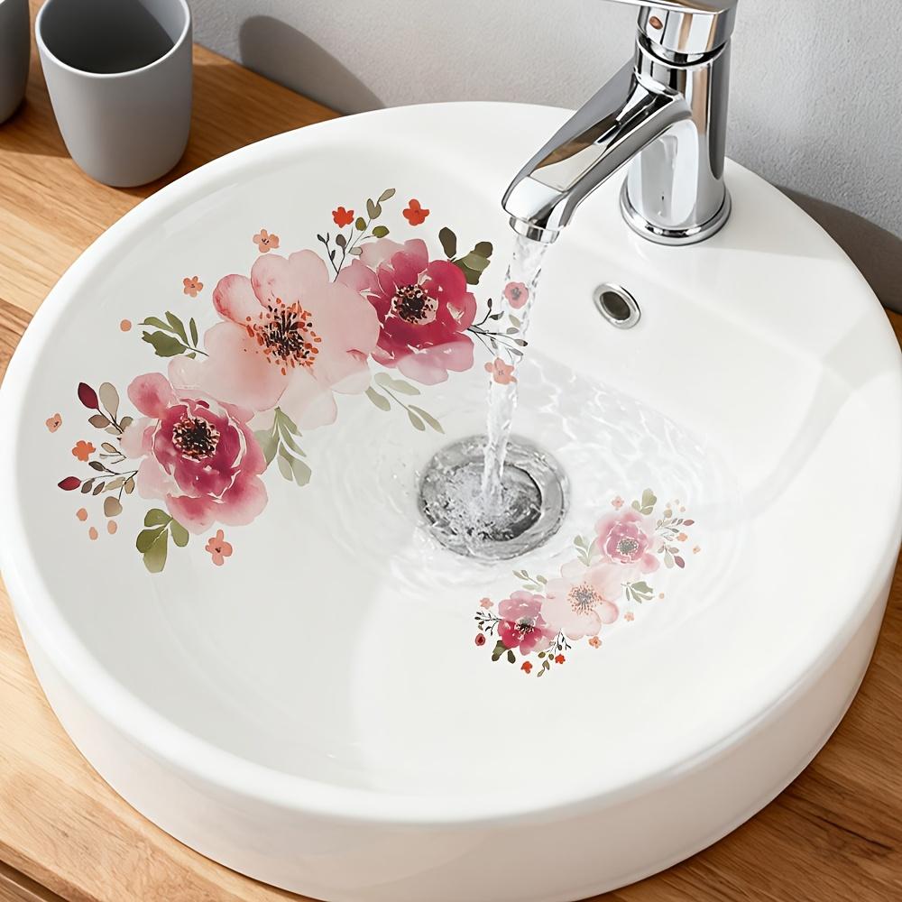 1PC Bathroom Flower Wall Sticker, Waterproof Self-adhesive PVC Sticker, Suitable for Wall Decoration, Suitable for Smooth Surfaces