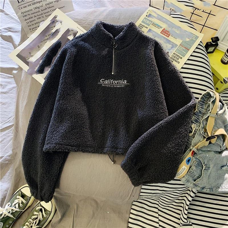 Women's Autumn And Winter Semi High Neck Plus Plush Thick Hoodie