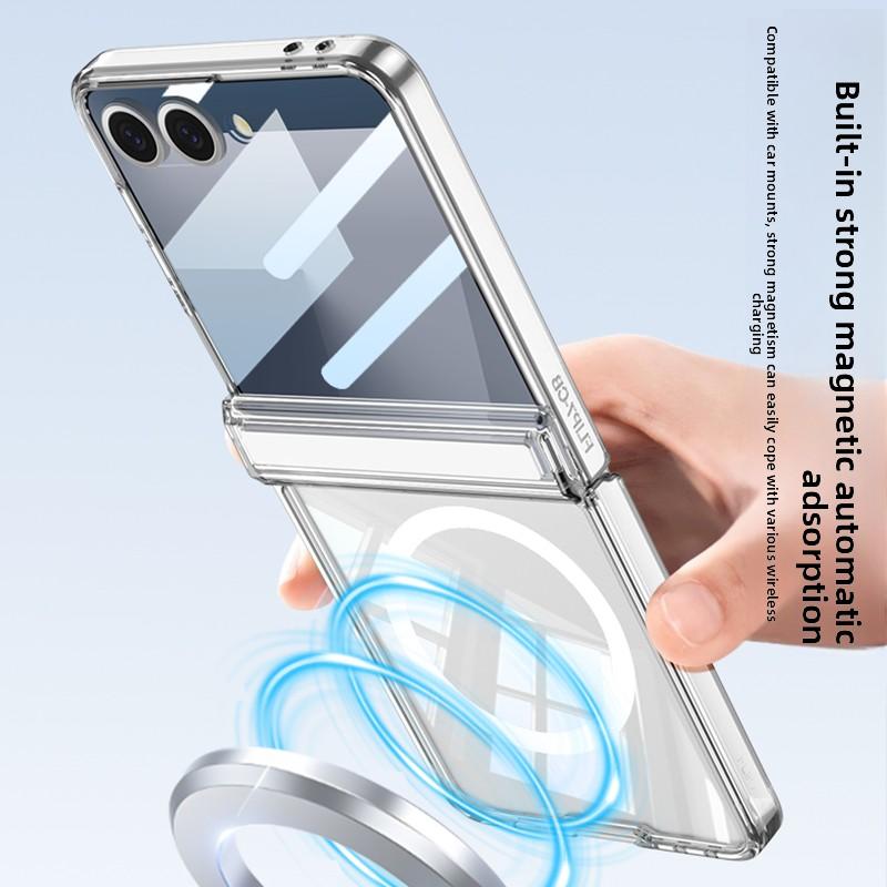 For Samsung Galaxy Z Flip 7 Case Soft Airbag Transparent Middle Hinge Magnetic Magsafe Protective Back Cover For Z Flip 7 Shell
