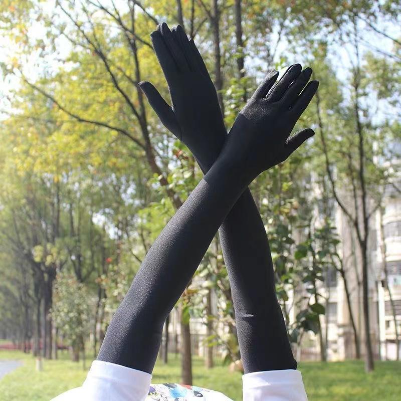 

(YOUU06)High Elastic Spandex Sun Protection Long Gloves Party Nightclub Wedding Performance Black Gloves чорний