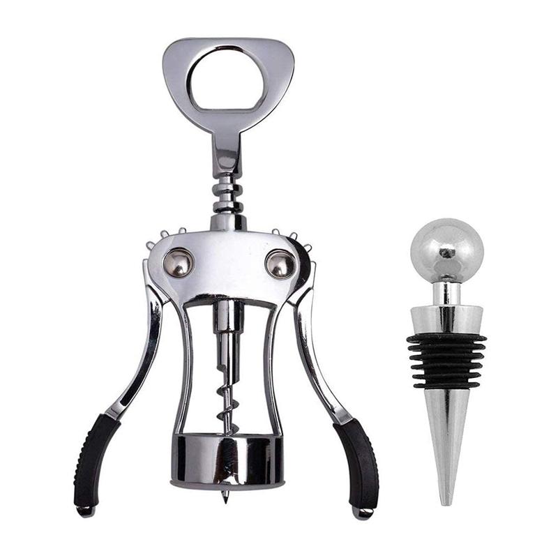Wine Bottle Opener with Bottle Stopper Zinc Alloy Wine Opener Multifunctional Corkscrew Bottle Opener Winged Wine Bottle Opener