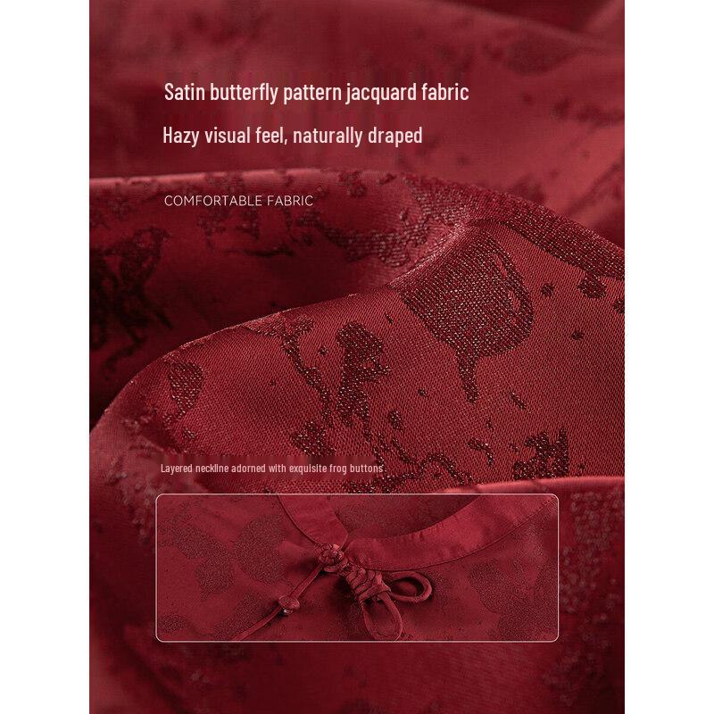 Mohan Yimei New Chinese Style Jacquard Stand Collar Blouse