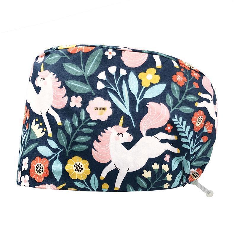 Floral Snap-Button Surgical Cap for Nurses and Doctors