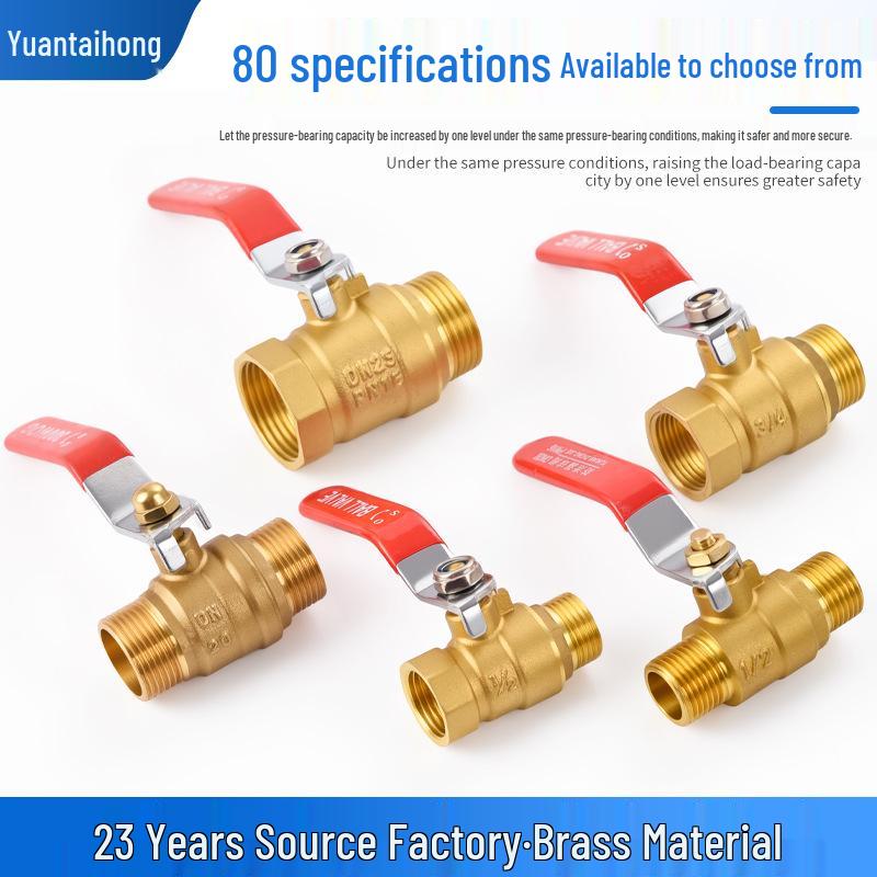 Copper 4-Point Male & Female Thread Ball Valve Switch - High-Pressure Brass Tap Valve