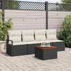 5-piece Garden Sofa with Black Poly Rattan and Acacia Cushions, 2-seater Garden Sofa with Storage and Cushions 3356304