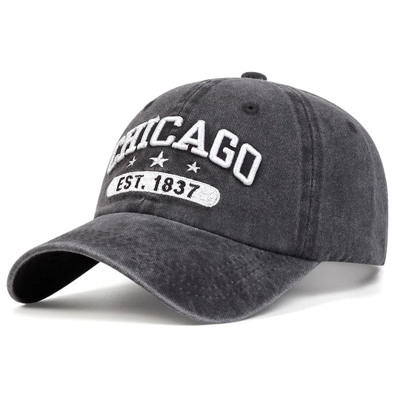 Unisex CHICAGO Letter Embroidery Wash Baseball Caps Spring and Autumn Outdoor Adjustable Casual Hats Sunscreen Hat Sports Cap