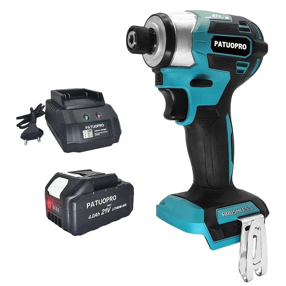PATUOPRO 1/4 Inch Hex Brushless Electric Screwdriver 5-Speed Cordless Electric Drill Driver Power Tools For Makita 18V Battery