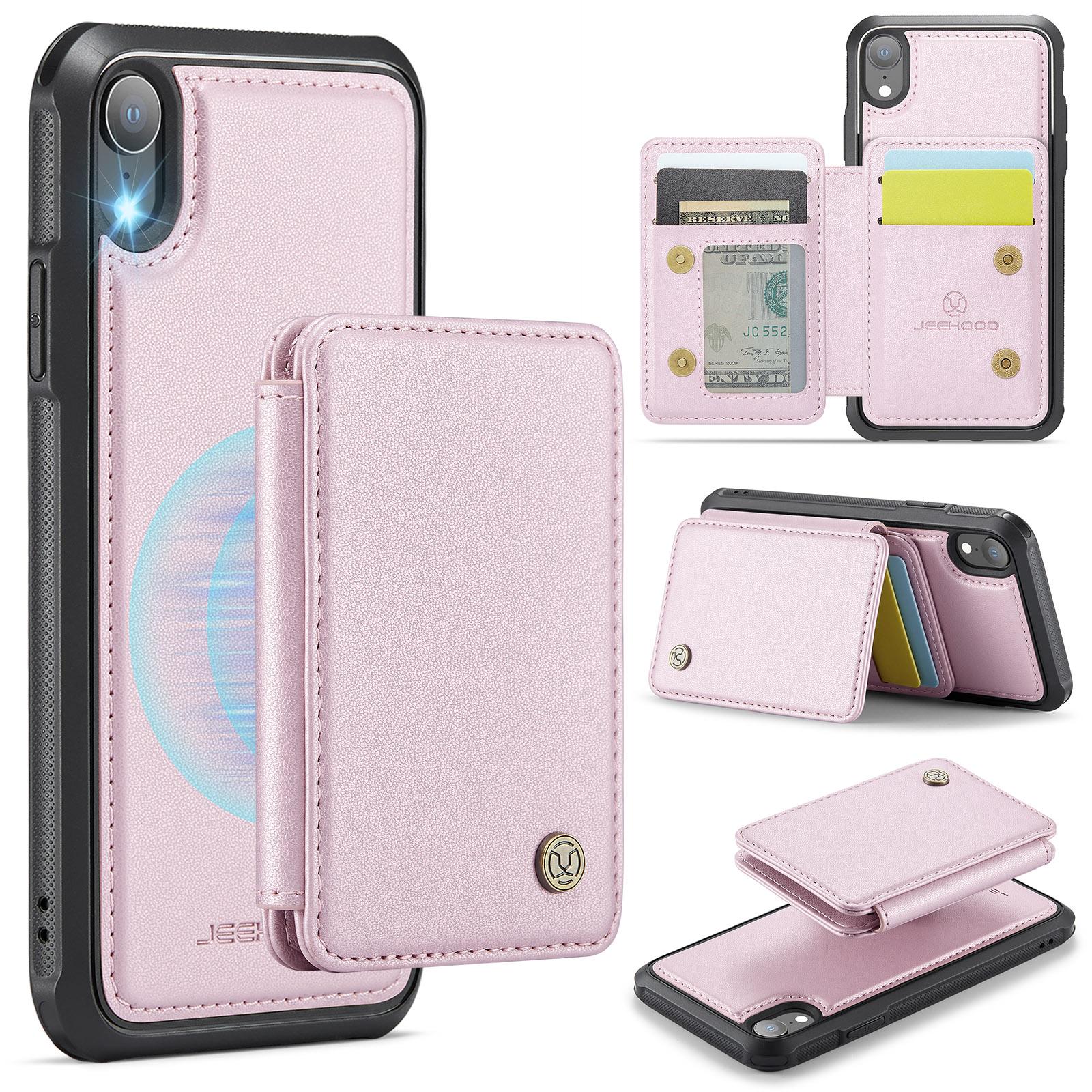 

For iPhone XR Case Leather Mobile Cover with Detachable Magnetic Card Bag Pink