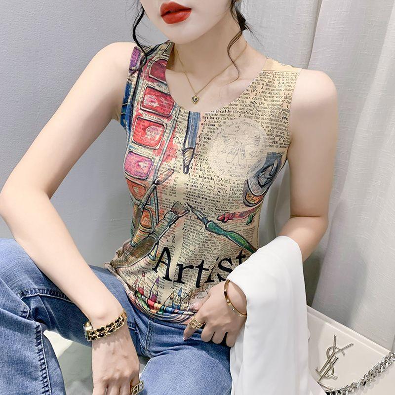 Summer Fashion Personalized Printed Sleeveless Vest for Women in Summer Wear Slim Fit Inner Strap Base Versatile Top