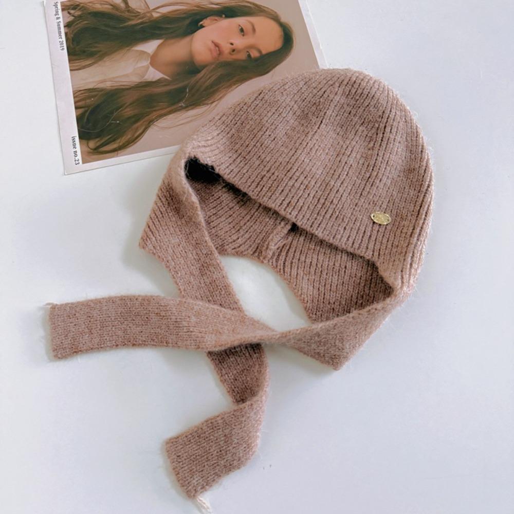 

Ветронепроницаемая шерстяная вязаная шапка-бини с защитой ушей, женская хаки