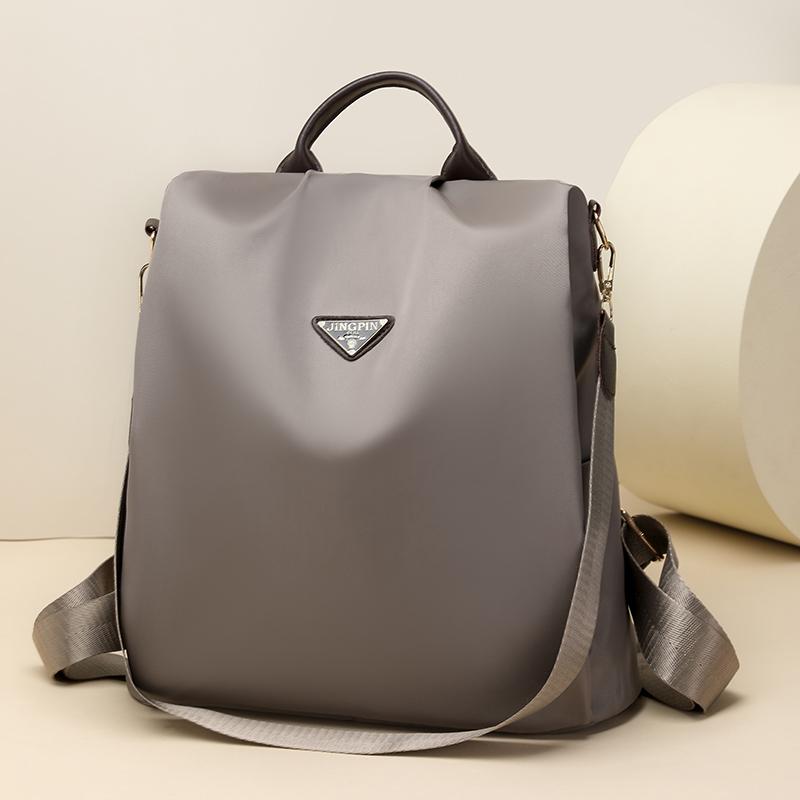 Nylon Tyverisikker Ryggsekk Dame Ensfarget Utendørs Reiseveske Multifunksjonell Skulderveske