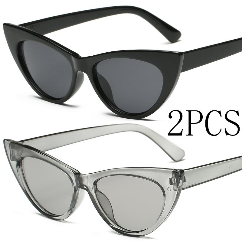 2PCS Simple Colorful Sexy Cat Eye Sunglasses Women Men Exquisite Fashion Sun Glasses Revelry Party Male Female Glasses UV400