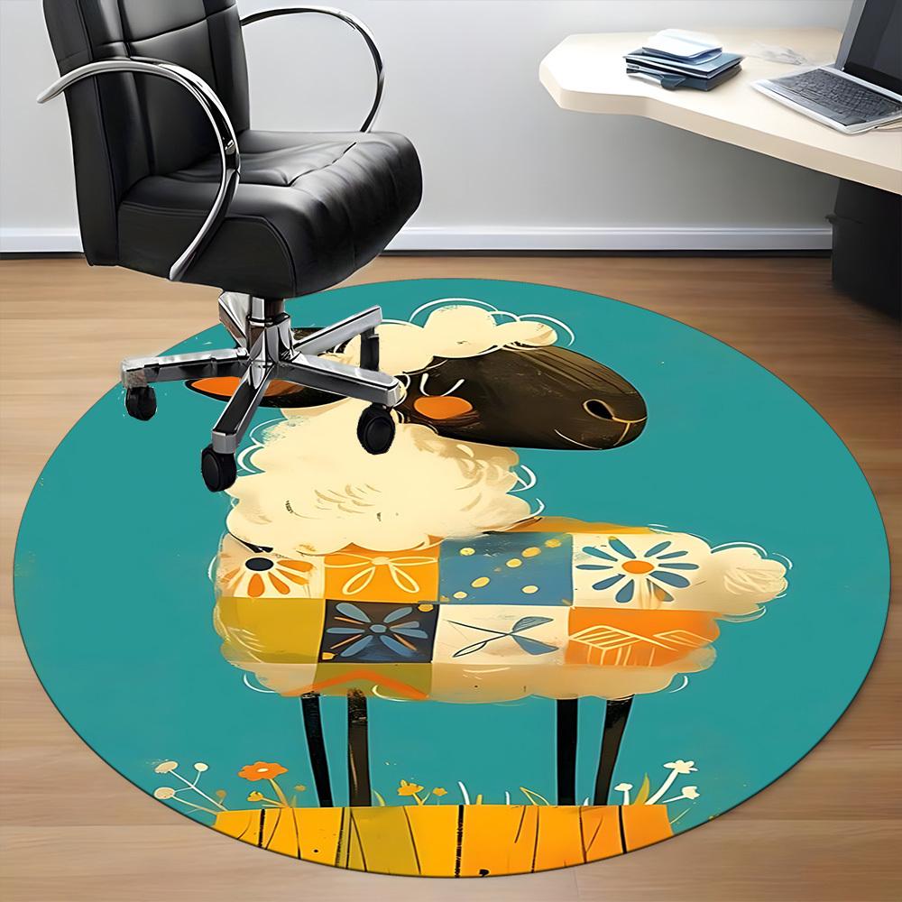 1PC Floral Patchwork Sheep Office Round Area Rug, Mat Suitable ForOffice, Under Office Chairs Bedroom Living Room Home Decor, Room Deco