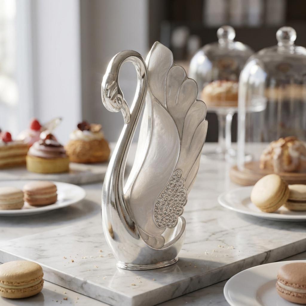 Schwan Löffelhalter Metallisches Finish Schwan Dessertlöffel Organizer Besteckset Strass Tischgeschirr Geschenkidee für Tischdekoration