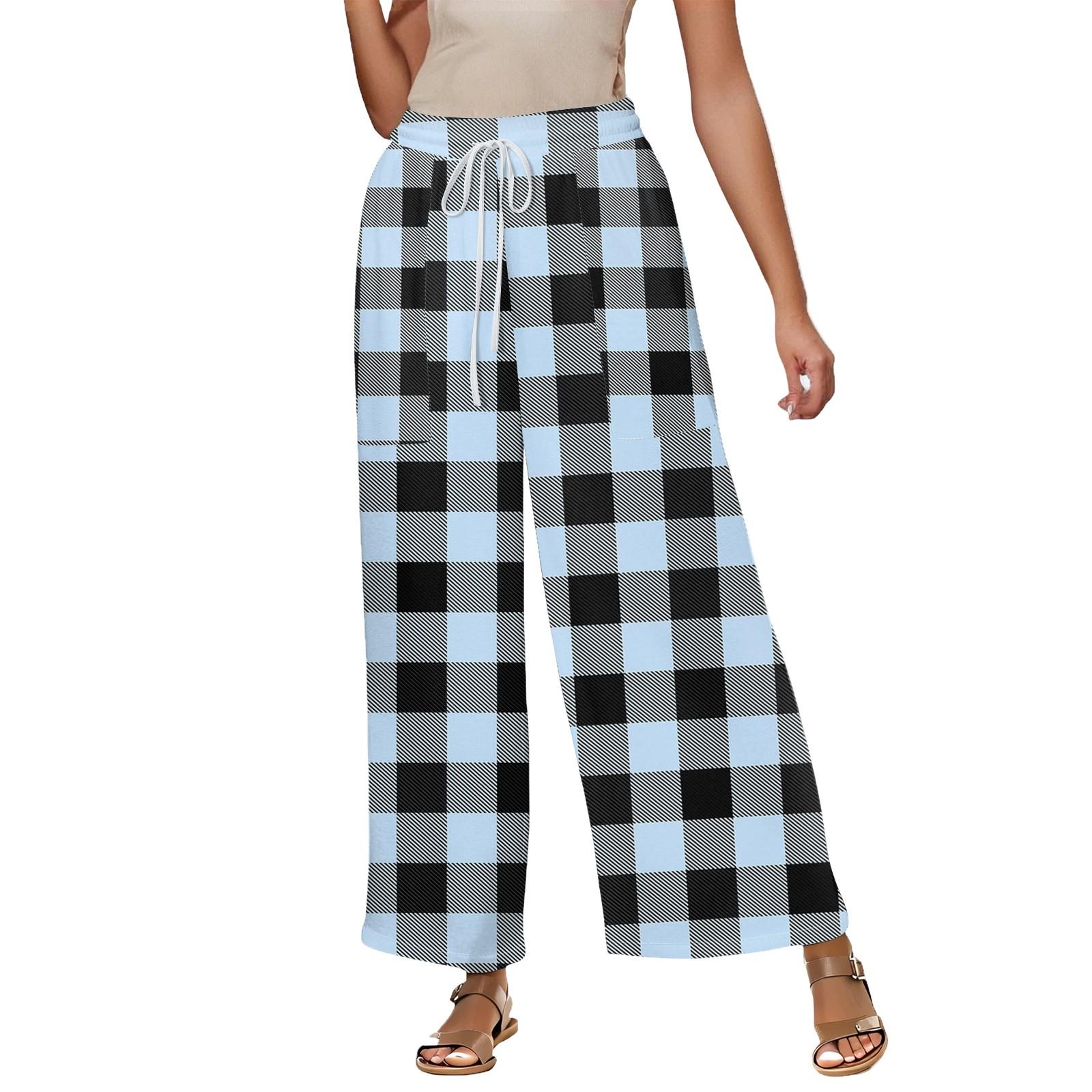 

Женские летние эластичные завязки на талии, клетчатые, с принтом из хлопка и льна, свободные брюки Nine Minute XXL