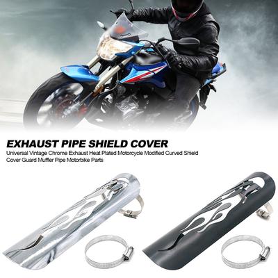 Universal Vintage Chrome Exhaust Heat Plated Motorcycle Modified Curved Shield Cover Guard Muffler Pipe Motorbike Parts