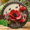 Vintage Cartoon Metal Tin Sign Wall Decor Red Poppies Black Butterflies Round Aluminum Plaque
